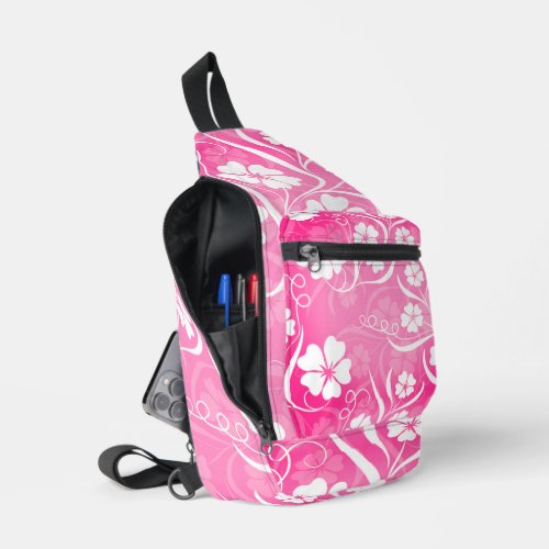 Pretty Pink Tropical Hibiscus Flowers Sling Bag