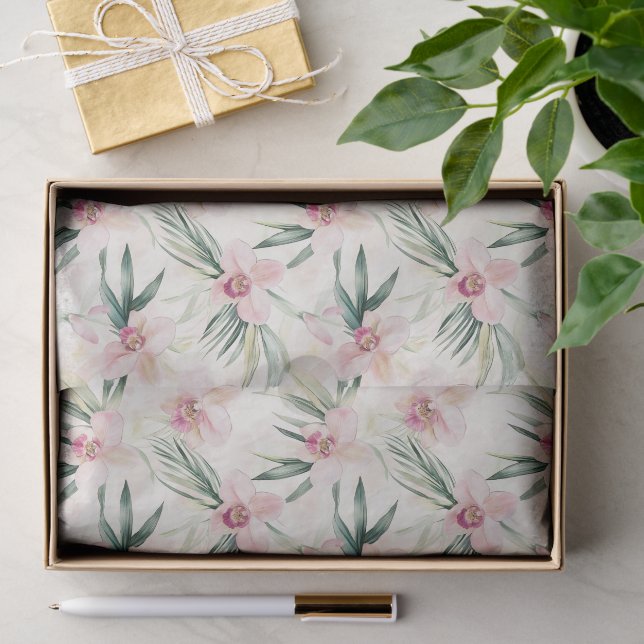 Pretty Pink Tropical Orchid Flowers Bridal Shower Tissue Paper (Gift)