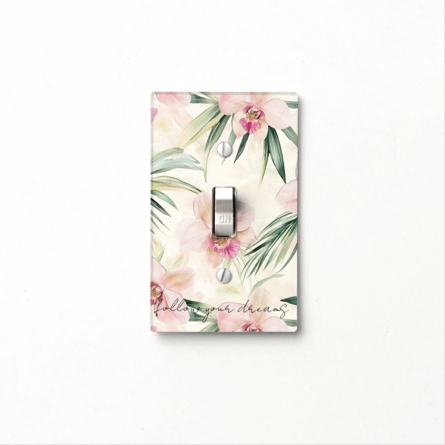 Pretty Pink Tropical Orchid Flowers Light Switch Cover (In Situ)