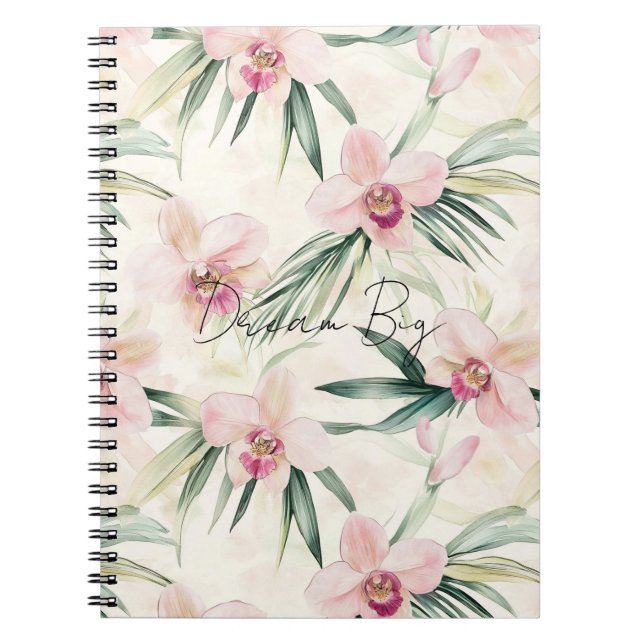 Pretty Pink Tropical Orchid Flowers Notebook (Front)