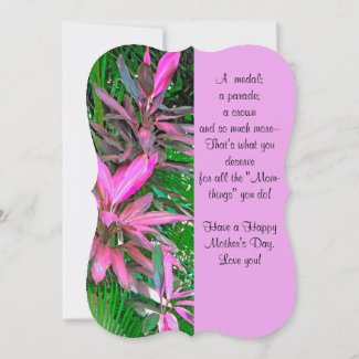 PRETTY PINK TROPICAL PLANTS AND PALM LEAVES