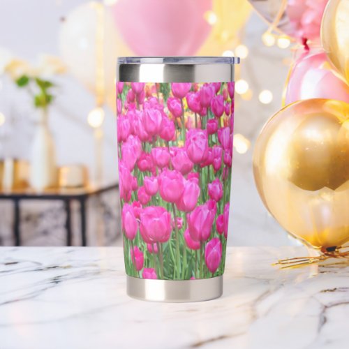 Pretty Pink Tulip Blooms Floral Insulated Tumbler
