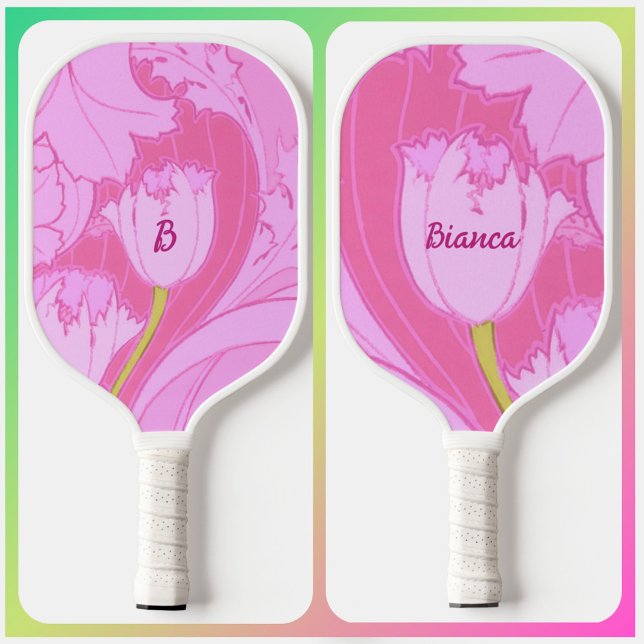 Pretty Pink Tulip Bright Floral  Pickleball Paddle (Creator Uploaded)
