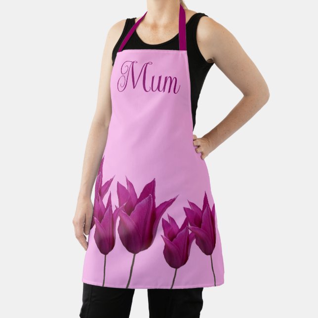 Pretty pink tulip floral stylish beautiful for Mom Apron (Insitu)