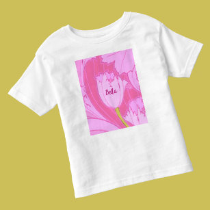 Pretty Pink Tulip Floral with Name Toddler T-shirt