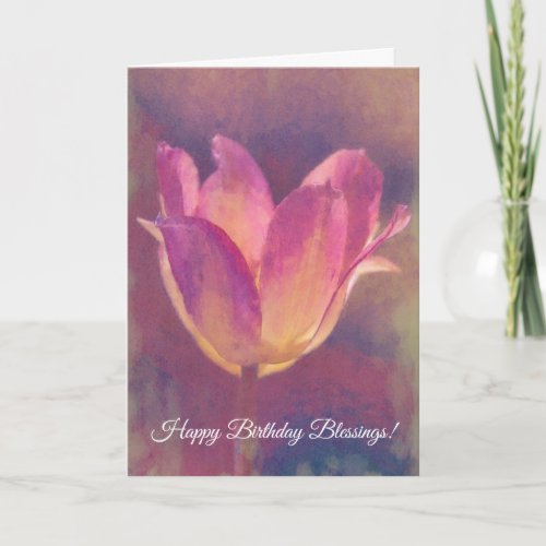 Pretty Pink Tulip Flower Art Faith Birthday Card