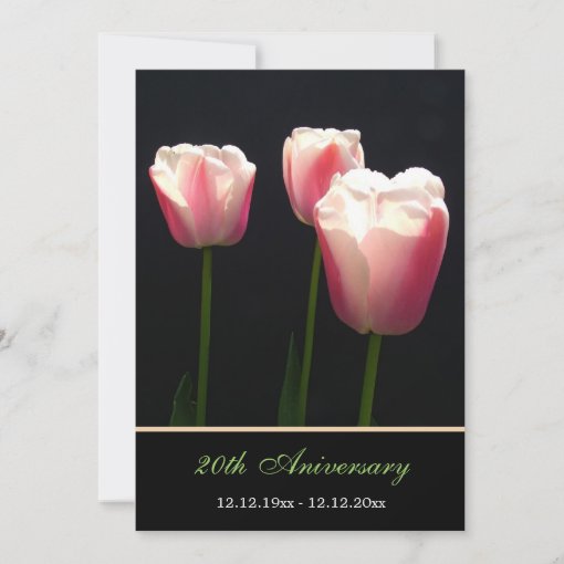 Pretty pink tulip flowers anniversary party invitation | Zazzle