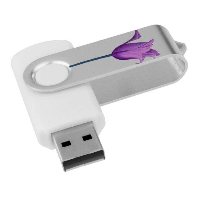 Pretty Pink Tulip Personalized White USB Flash Drive (Angled)