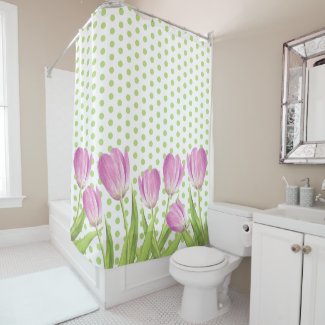 Pretty Pink Tulips and Green Dots Elegant Floral 