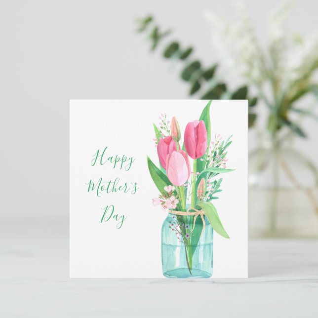 Pretty Pink Tulips Bouquet Mother's Day Card (Standing Front)