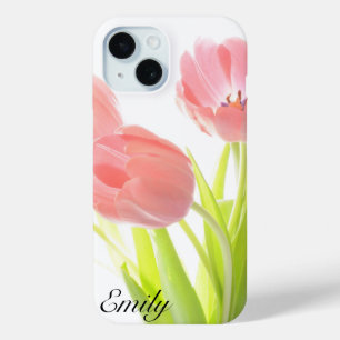 Pretty Pink Tulips Custom Floral iPhone 15 Case