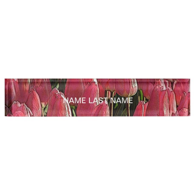 Pretty Pink Tulips Desk Name Plate (Front)