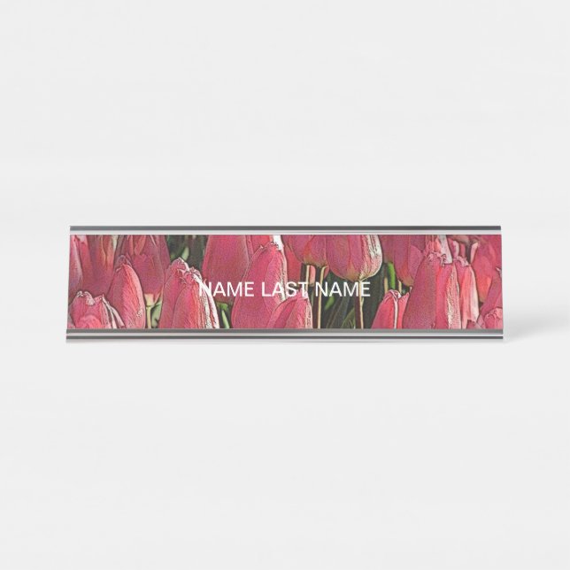 Pretty Pink Tulips Desk Name Plate (Front)
