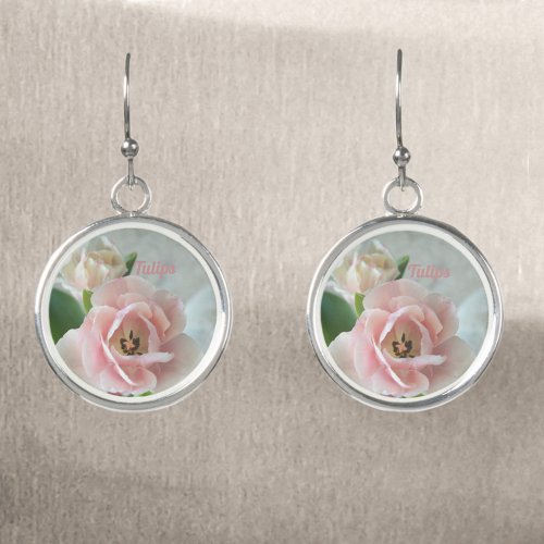 Pretty Pink Tulips Elegant Floral Drop Earrings