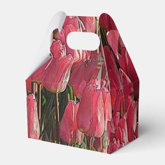 Pretty Pink Tulips Favor Boxes (Front Side)