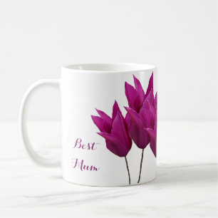 Pretty pink tulips floral stylish elegant best Mom Coffee Mug