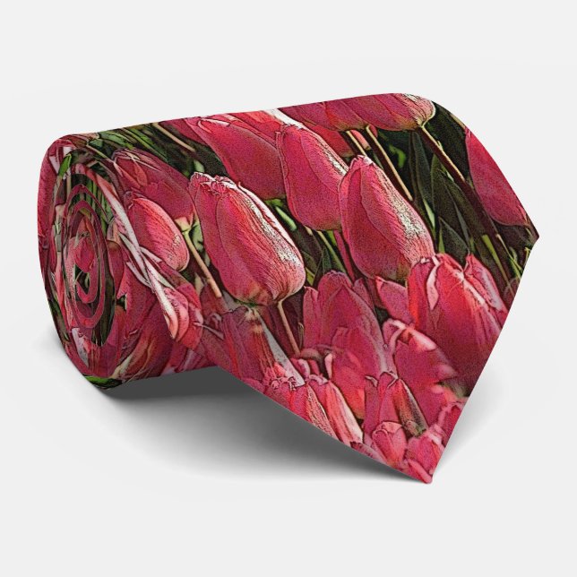 Pretty Pink Tulips Neck Tie (Rolled)
