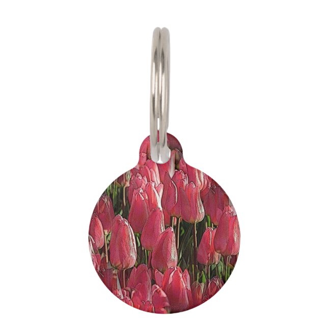 Pretty Pink Tulips Pet ID Tag (Front)