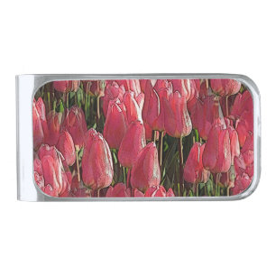 Pretty Pink Tulips Silver Finish Money Clip