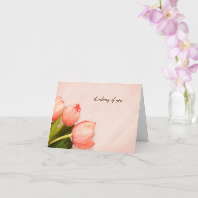 pretty pink tulips simple floral thinking of you card (Orchid)