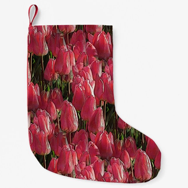 Pretty Pink Tulips Small Christmas Stocking (Front)