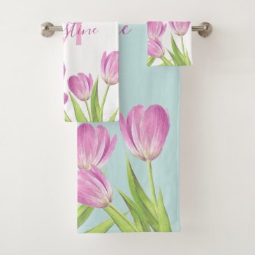 Pretty Pink Tulips Spring Elegant Floral Monogram