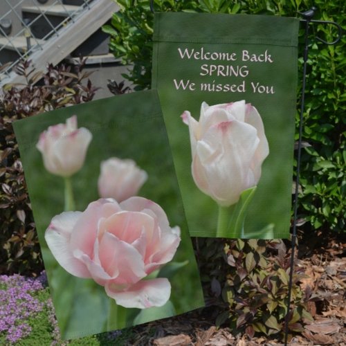 Pretty Pink Tulips Welcome Spring Floral Garden Flag
