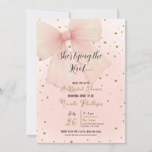 Pretty Pink Tulle Bow Gold Confetti Bridal Shower  Invitation