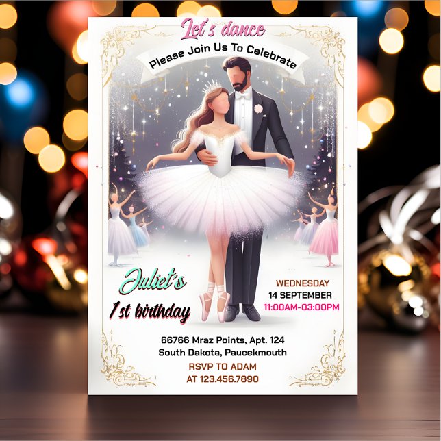 Pretty Pink Tutu Chic Girls Ballerina 1st Birthday Invitation (Creator Uploaded)