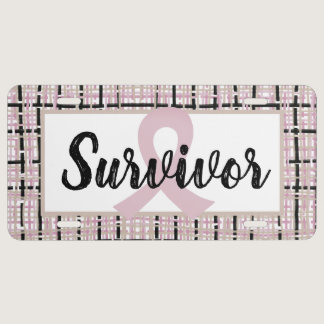 Pretty Pink Tweed Breast Cancer Survivor License Plate