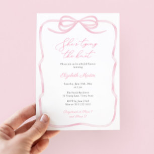 Pretty Pink Tying The Knot Bow Bridal Shower Invitation