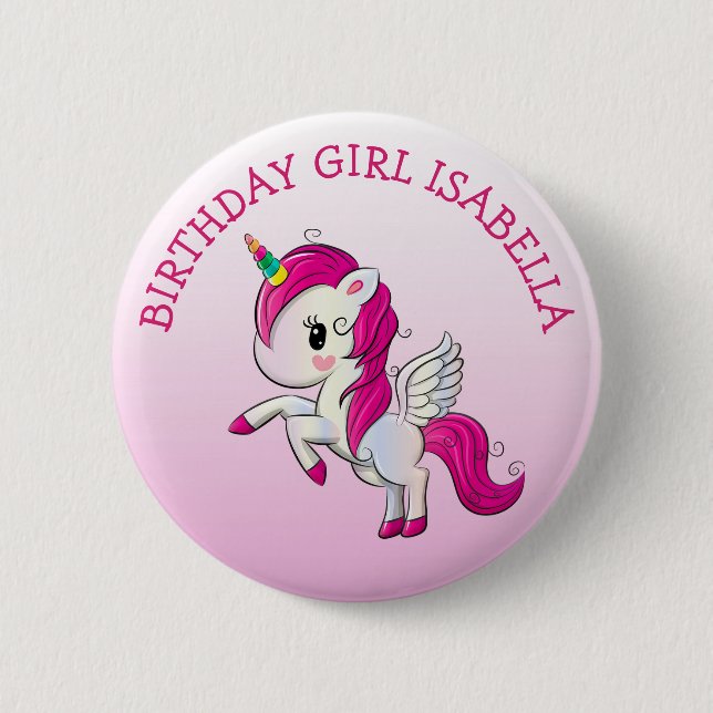 Pretty Pink Unicorn Birthday Girl Personalized Button (Front)