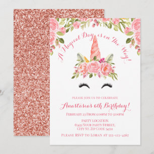 Pretty Pink Unicorn Birthday Invitation