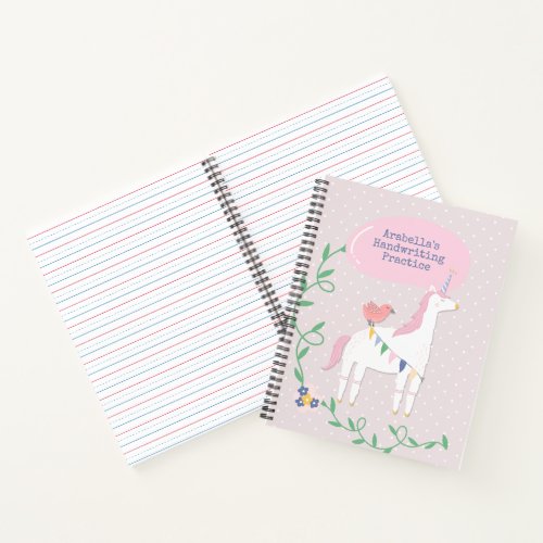 Pretty Pink Unicorn Girls Handwriting Practice Notebook