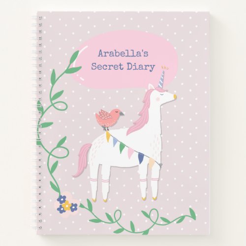 Pretty Pink Unicorn Girls Secret Diary Notebook