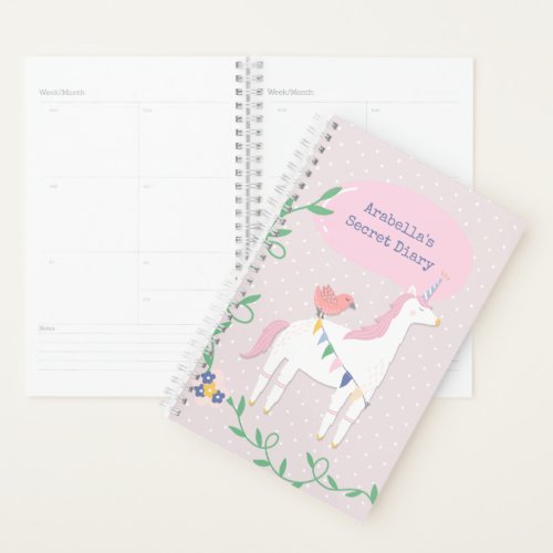 Pretty Pink Unicorn Girls Secret Diary Planner