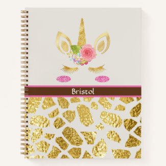 Pretty Pink Unicorn Gold Animal Print Personalized Notebook