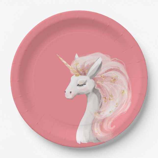 Pretty Pink Unicorn Paper Plates (Front)