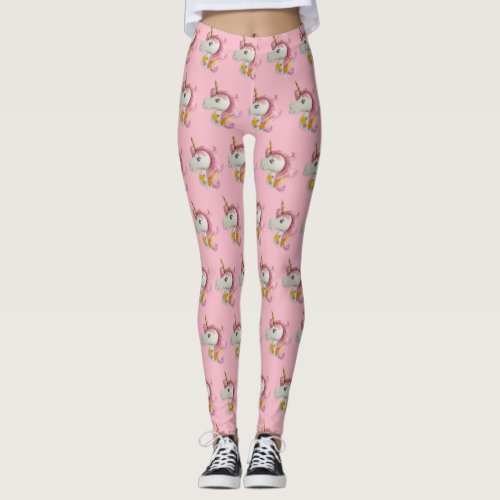 Pretty Pink Unicorn Patterned Leggings