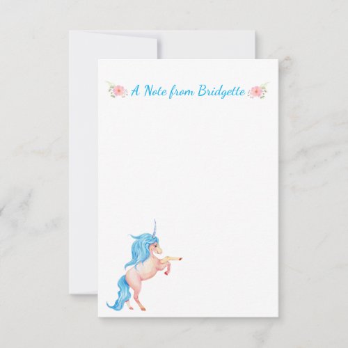 Pretty PInk Unicorn Personalized Floral Note Card