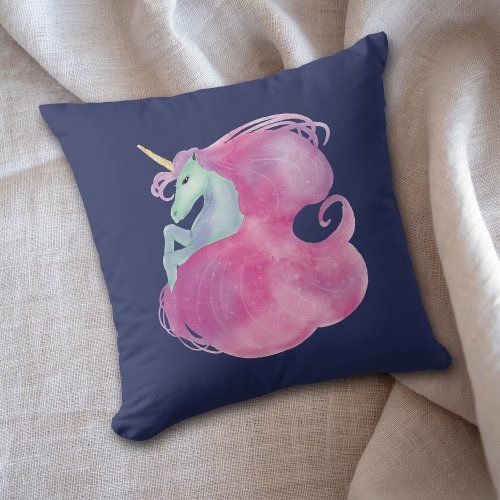 Pretty Pink Unicorn Throw Pillow
