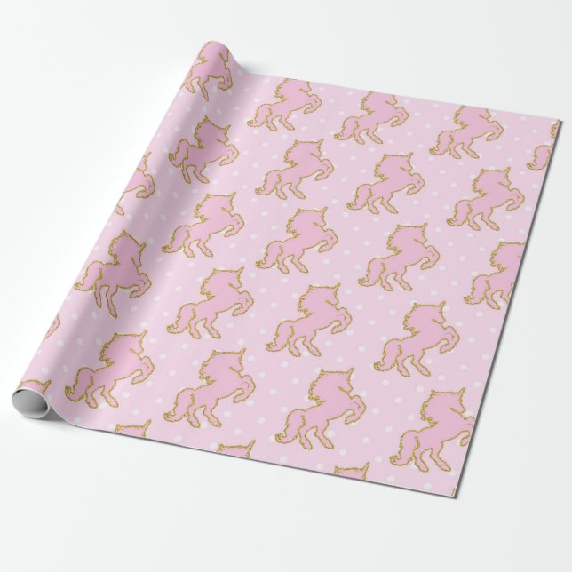 Pretty Pink Unicorns Wrapping Paper (Unrolled)