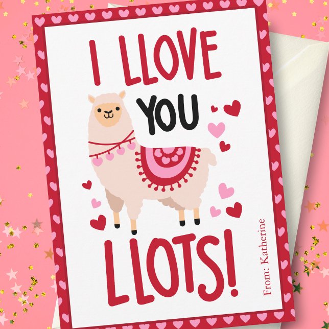 Pretty Pink Valentine's Day Llama Classroom Note Card (Creator Uploaded)