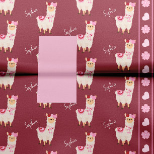 Pretty Pink Valentine's Day Llama Little Girl Name Tissue Paper