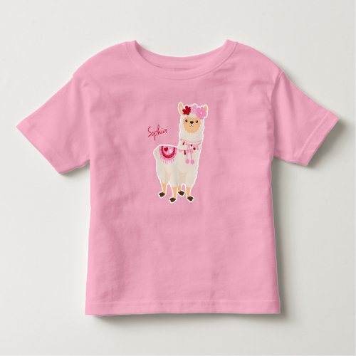 Pretty Pink Valentines Day Llama Little Girl Name Toddler T_shirt