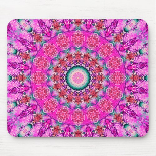 Pretty Pink Valentines Day Mandala Kaleidoscope Mouse Pad