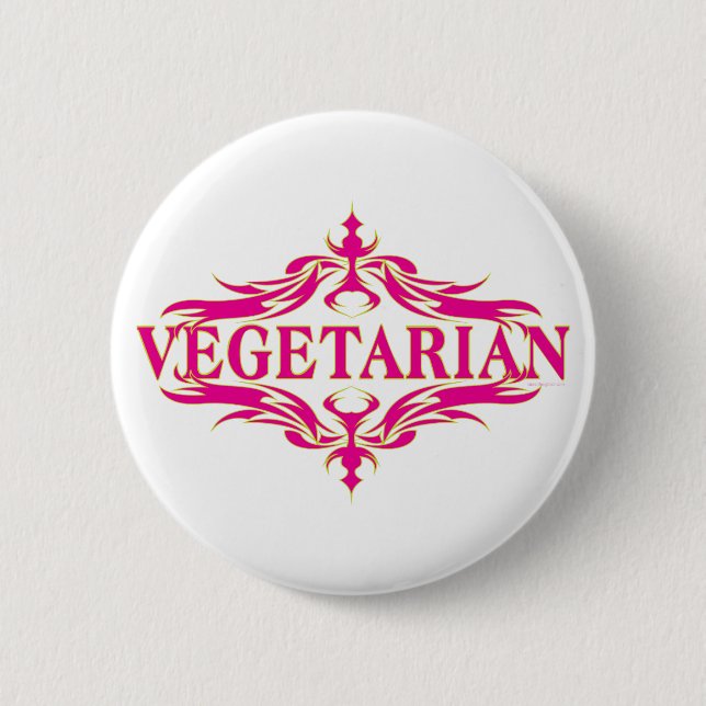 Pretty Pink Vegetarian Design Pinback Button (Front)