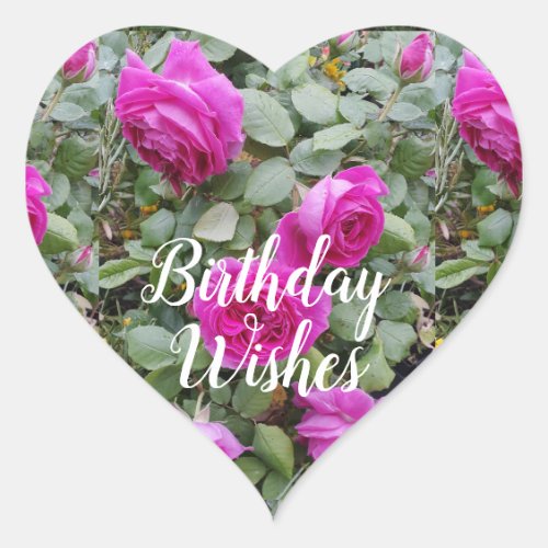 Pretty Pink Vintage Rose Flower Birthday Card Magn Heart Sticker