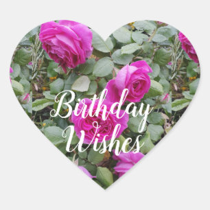 Pretty Pink Vintage Rose Flower Birthday Card Magn Heart Sticker