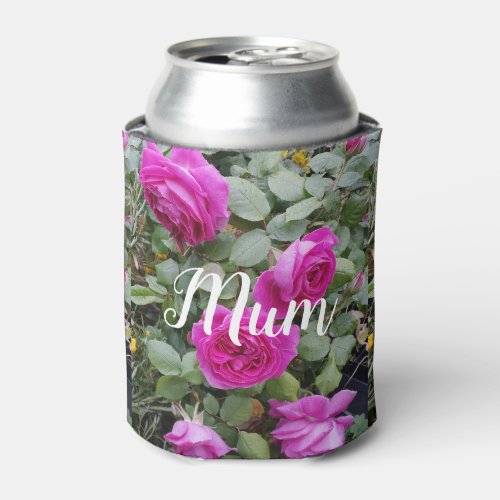 Pretty Pink Vintage Rose Flower Birthday Mom Can Cooler